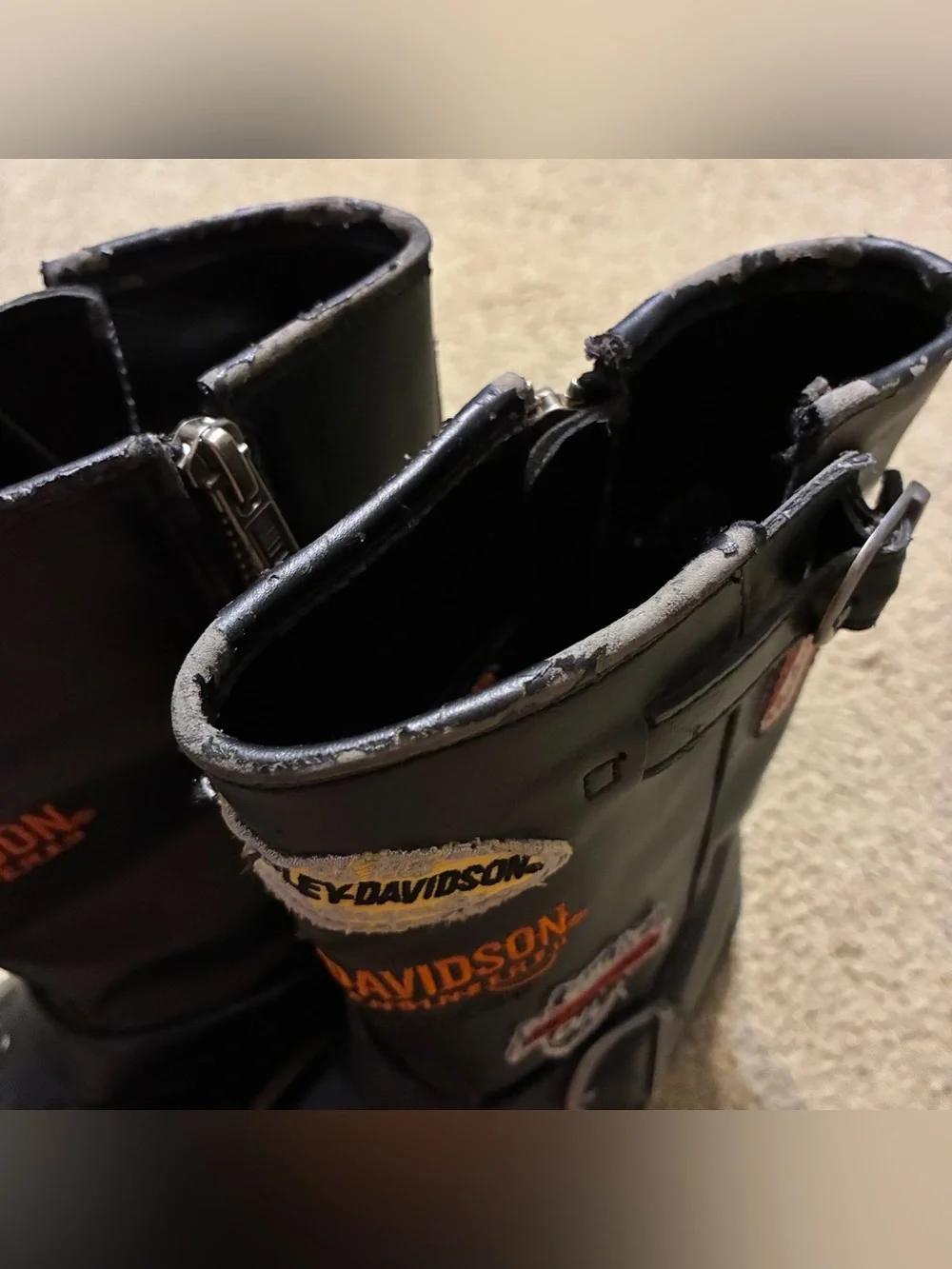 Harley-Davidson Black Motorcycle Riding Boots Youth Size 2 Logo Biker Accents